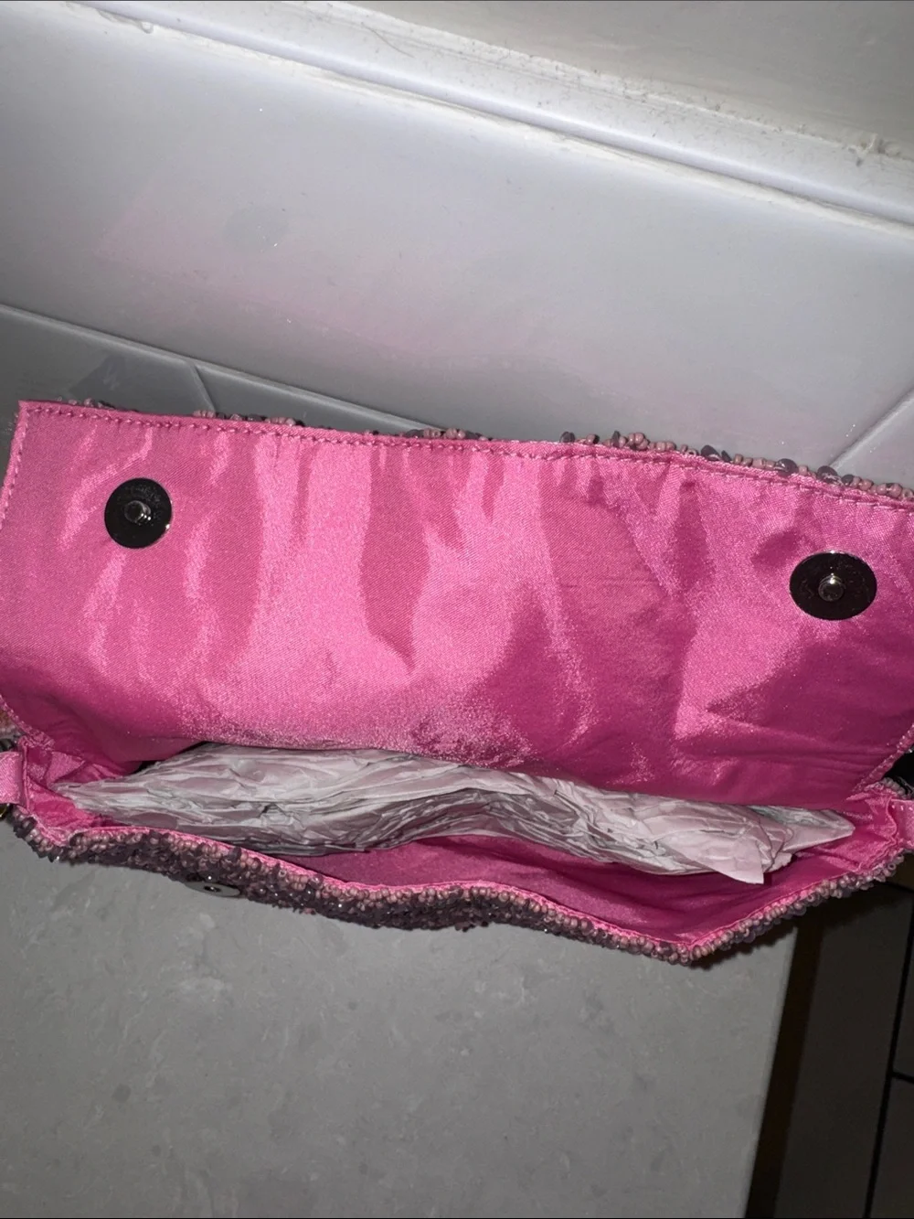 Handcrafted Pink Beaded Floral Shoulder Bag